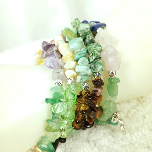 HANDMADE Multi Color Gemstone 5 Wrap Bracelet OS - Picture 5 of 6